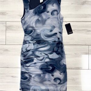 Caution To The Wind One Shoulder Dress in Black and Gray